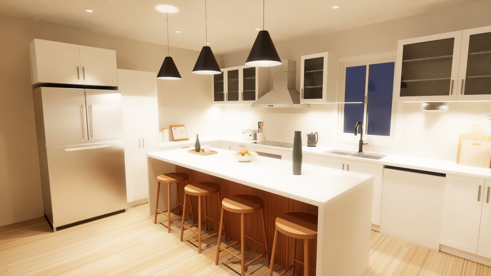 A finished kitchen drawn in CabCarveCNC – photo render